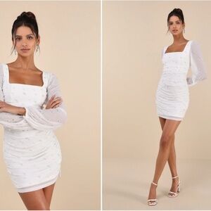 LULUS Bridal Bachelorette Engagement Bridal Shower Sexy Pearls Long Sleeve Mini